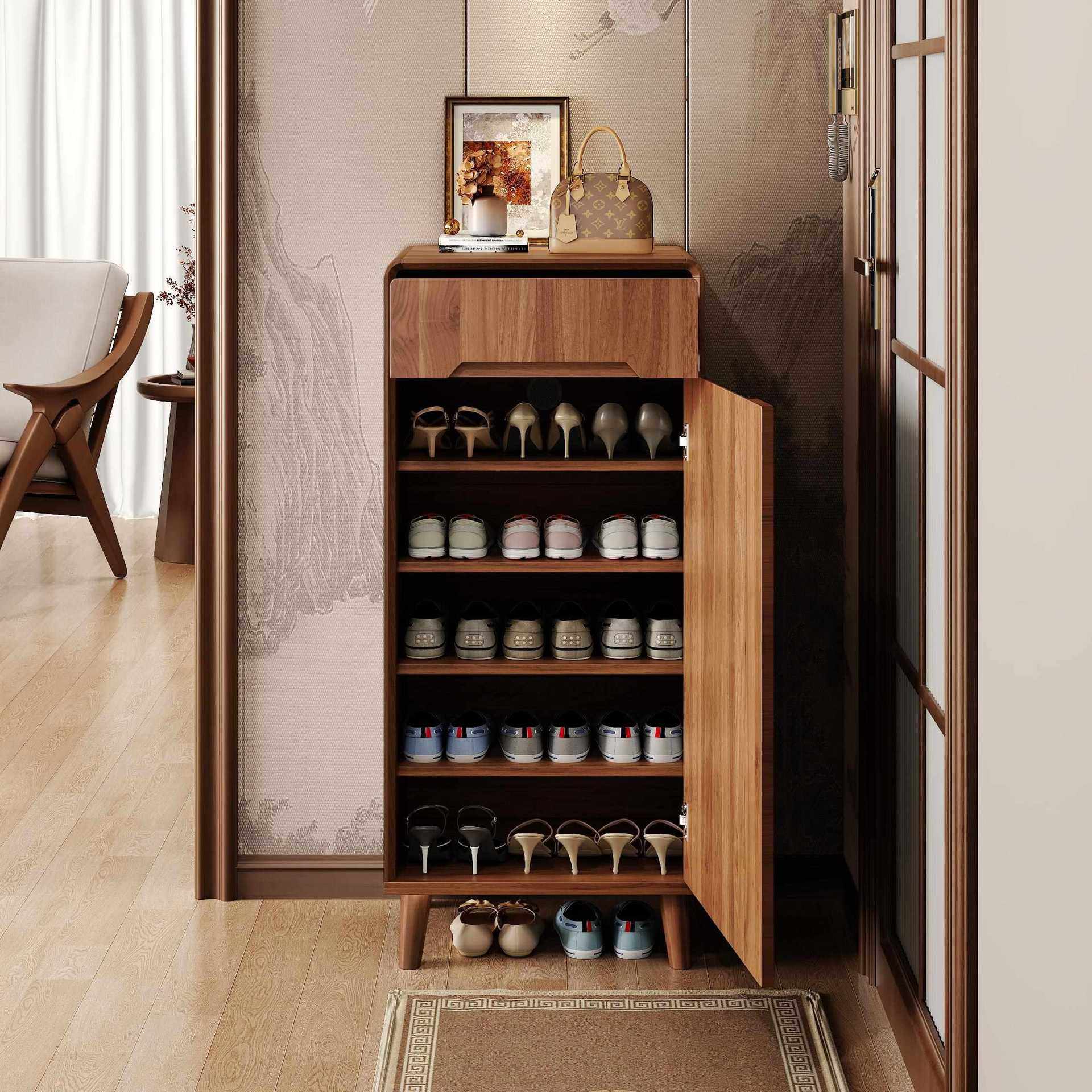 ?新中式鞋柜家用门口入户门储物玄关实木腿2025新款收纳柜一体靠,淘宝优惠券,粉丝福利购,淘宝优惠卷