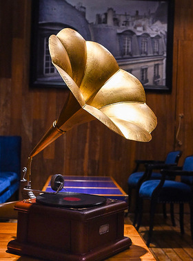 复古留声机欧式摆件 创意铁艺唱片机模型 家居摆件装X饰金属工艺