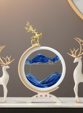 流沙画沙漏暖居鹿摆件轻r奢高档家居客厅酒柜电视柜办公室桌装饰