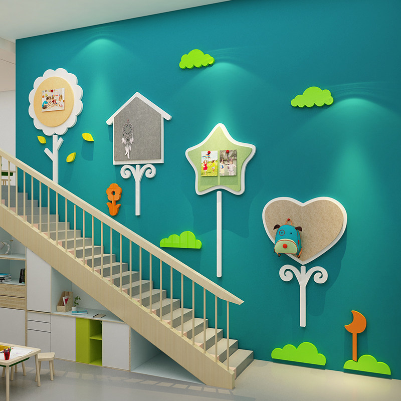幼儿园楼梯墙面装饰毛毡作品展示境布置材料N环创主题文化走廊过,淘宝优惠券,粉丝福利购,淘宝优惠卷