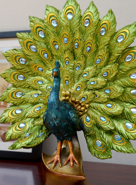 欧式奢华孔雀摆件家居软装饰品玄关客厅J工艺品电视柜摆设结婚礼