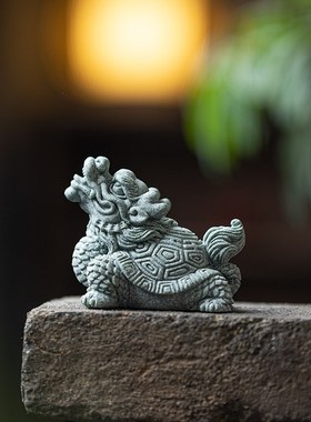 青砂石金b钱小龙龟茶宠茶玩摆件创意假山鱼缸造景园艺盆栽桌面装