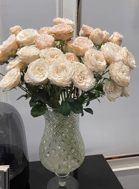 中式轻奢格拉蕾丝高脚p杯透明风灯玻璃花瓶多头玫瑰插花花器家居