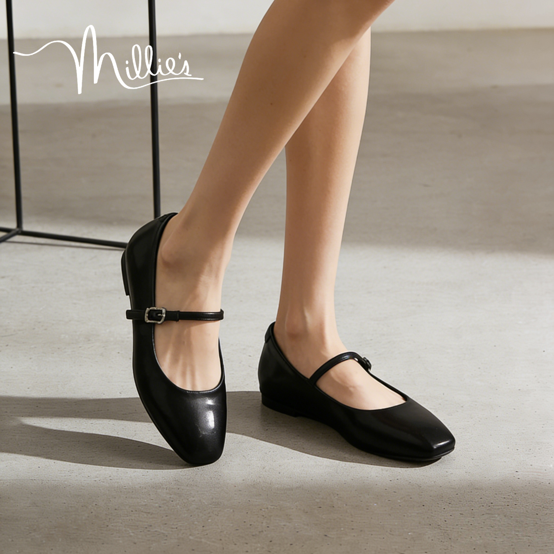 MILLIE'S/妙丽黑色玛丽珍鞋女款一字带方头平底芭蕾单鞋舒适通勤,淘宝优惠券,粉丝福利购,淘宝优惠卷
