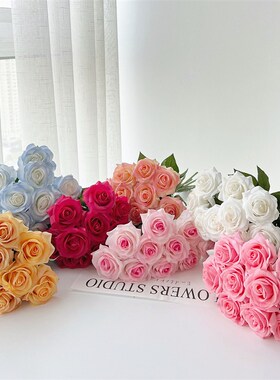 速发花感保花玫瑰手花假花客厅摆设室内装饰湿干花花束摆件