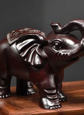 速发黑檀雕雕大象摆件实木质木刻一对象红木家居玄关办公室装饰工