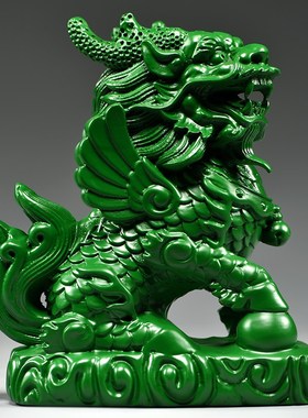 速发绿色实木雕刻木麟摆件木头卧室家用家质玄关装饰麒居工艺品