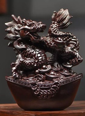 速发绿色木质龙摆办实木生肖龙动红客厅件公室家居装饰物木工艺品
