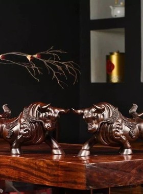 速发红花梨木华艺街牛摆件生肖牛实木雕刻工尔品家居客厅装饰红木