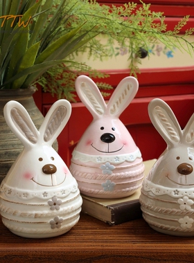 可爱卡通猫咪彩色陶瓷动物玩偶摆放手工绵羊桌面装饰储钱罐礼物