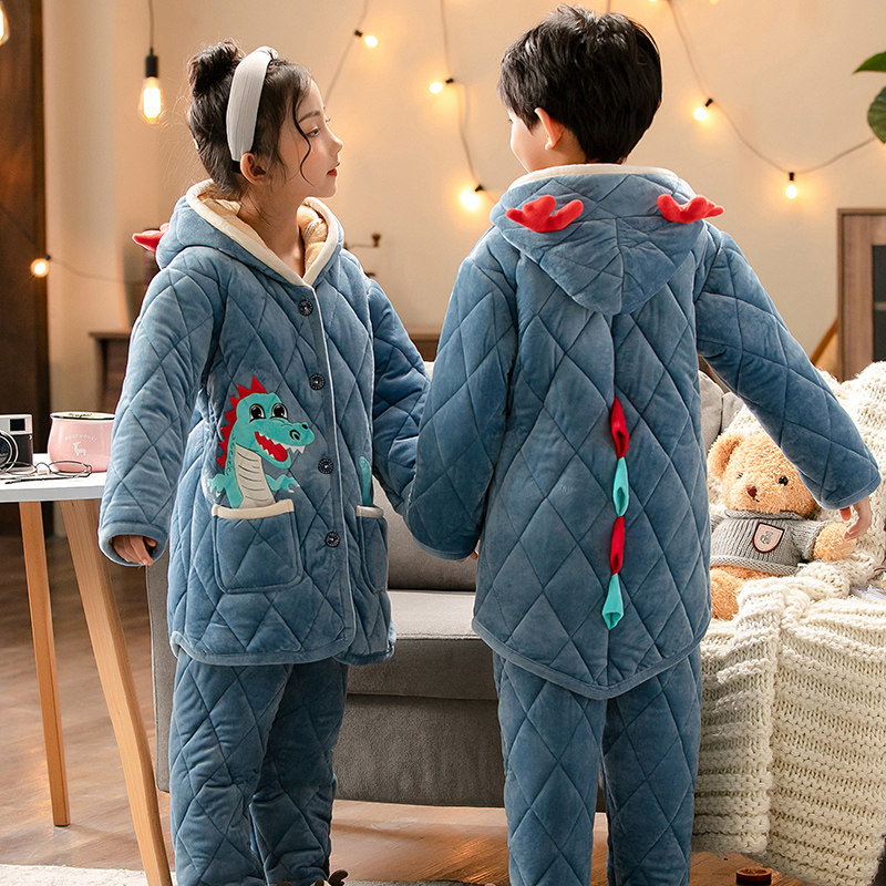 男童儿童睡衣冬季三层夹棉加绒加厚法兰绒男孩女童宝宝保暖家居服,淘宝优惠券,粉丝福利购,淘宝优惠卷