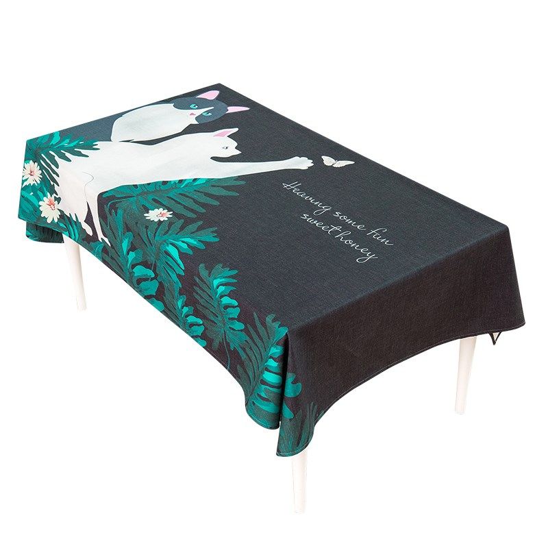 花与猫防水桌布茶几桌布棉麻小清新E桌布圆桌台布餐桌布长方形桌,淘宝优惠券,粉丝福利购,淘宝优惠卷