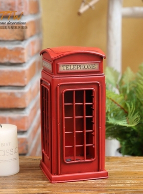 英伦风装a饰品复古双层巴士模型伦敦电话铁艺摆件