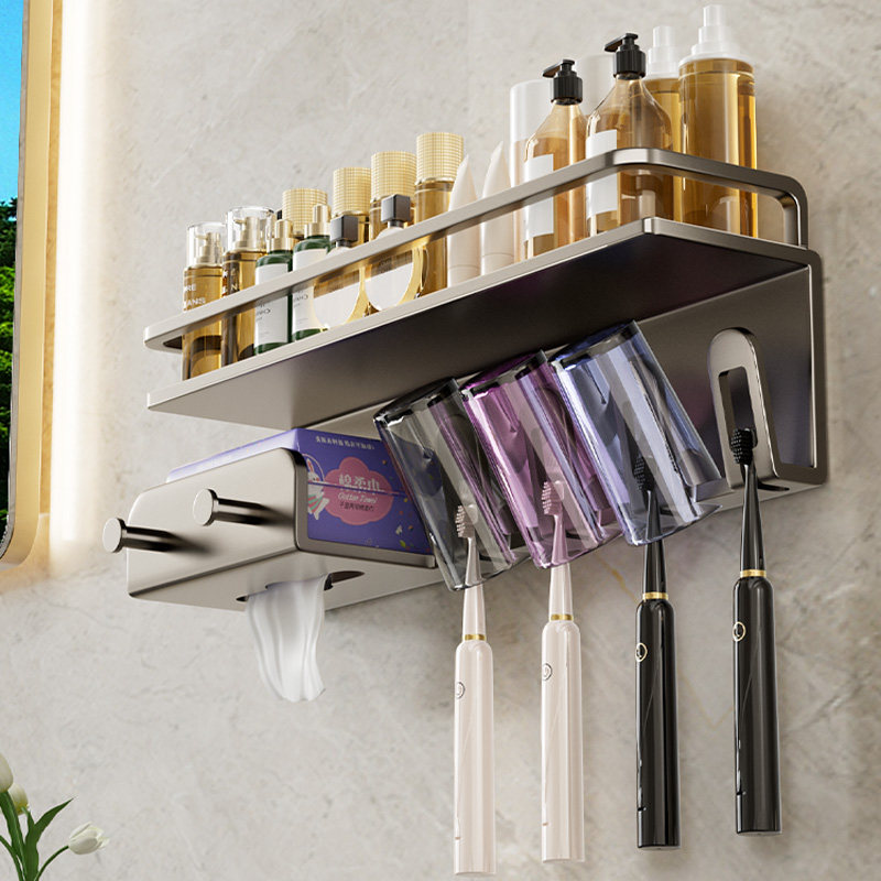 牙刷架子置物架免打孔卫生间壁挂式吹风机支架洗脸巾沐Y浴露收纳,淘宝优惠券,粉丝福利购,淘宝优惠卷