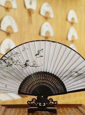旗袍秀女扇绢面中国风夏季儿童折叠扇子汉服古风马面裙折扇舞蹈扇