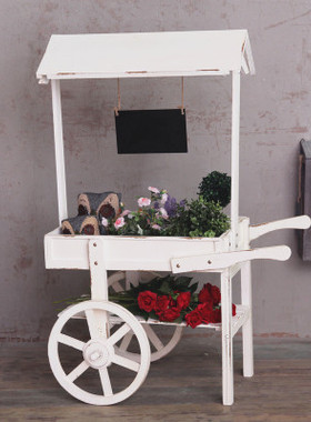 田园创意家居软装饰品木质手推车置物架阳台花架落地奶茶店铺摆设