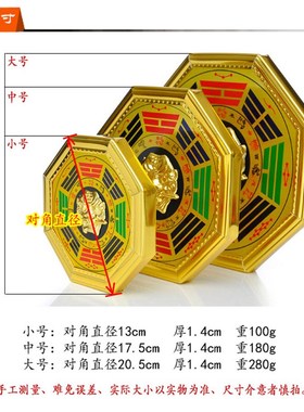 兽头八卦镜木板底部合金虎头合金十二生肖狮咬剑睚眦彩绘八卦挂件