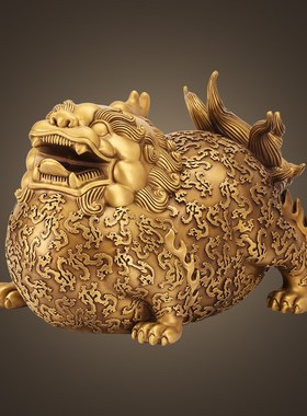 大肚黄铜貔貅摆件一对公母大号纯铜皮丘貔犰客厅玄V关装饰品送礼