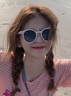 速发韩版复古风墨脸圆镜款白色框拍照可爱沙滩太镜小脸款