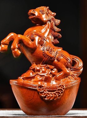 速发红花梨中件摆式黑檀木雕马功成到工艺品办公室桌装饰家居酒柜