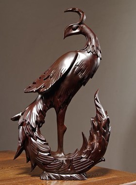 速发黑艺木雕凤凰送件实木质吉祥家居摆设装饰红木工檀品新婚新居