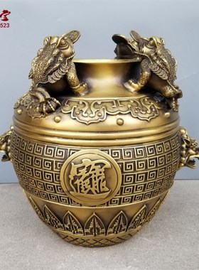 速发铜器四方仪财罐铜存子金蟾四纳罐聚财金蟾罐铜八方来财坛钱罐