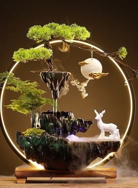 速发创意循环流水陶厅悬壶招财生财摆件客瓷办公桌面乔迁居新开业