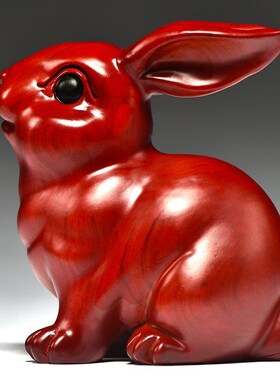 速发黑檀厅木雕刻兔子摆件三合十二生肖木头实属兔家居客兔装饰品