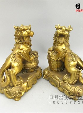 包邮黄铜铜貔貅一对聚财守财铜貔貅聚宝盆一桶金财V富归来回头貔