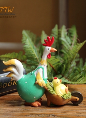 蓝色推车小鸡 树脂卡哇伊D摆件 礼物庭院店铺摆件