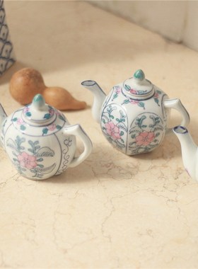 复古老货c迷你小壶 陶瓷壶摆件 手绘柴烧粉彩小茶壶中式国风装饰