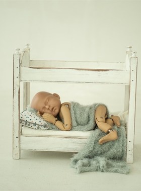 可拆卸新c生儿满月欧式田园做旧双胞胎高低床上下铺摄影道具床摆