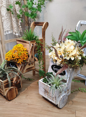 仿真鲜花绿植阳台花园木制花架装饰庭院幼儿园自然V角环创田园摆