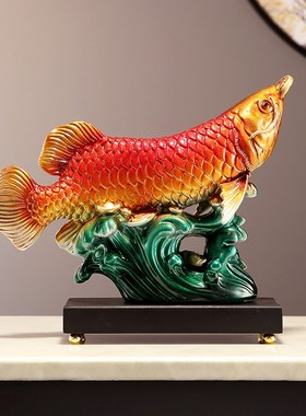 创意新中式招财金龙鱼玄关装饰摆件家居饰品客厅电视柜酒柜摆设礼