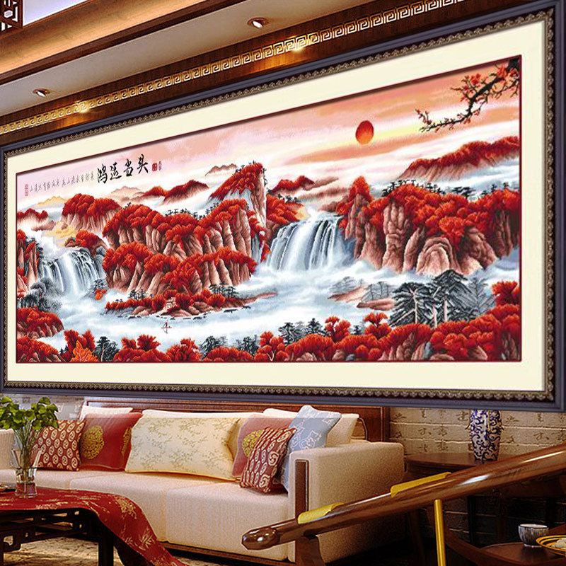 机绣十字绣鸿运当头2021新款线绣客厅大幅山水画2米满绣大气成品,淘宝优惠券,粉丝福利购,淘宝优惠卷