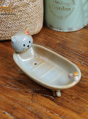 卡爱动物陶瓷釉肥皂盘  可爱收纳装饰摆件