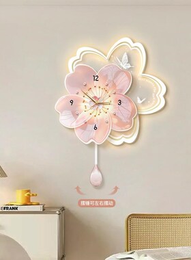 奶油风入户玄关装饰画带钟表花卉餐厅客厅挂画高级感挂钟发光壁画
