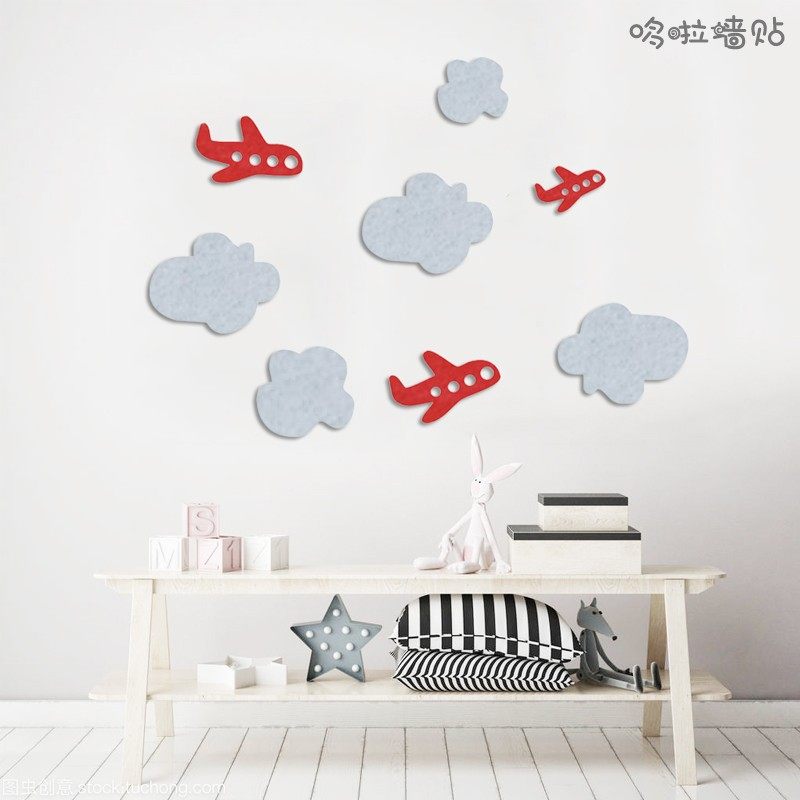飞机云朵儿童房毛毡墙贴立体自粘幼儿园墙面装饰背景照片墙展示板,淘宝优惠券,粉丝福利购,淘宝优惠卷