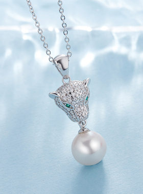 925银珍珠项链豹子头设计