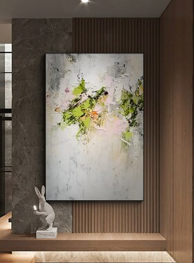 速发绿色抽象玄关装饰画简约厅白色客灰挂式意画极简肌理感落地画