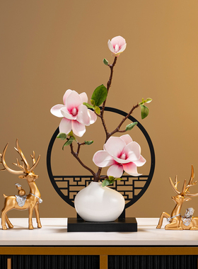 新中式玉兰花仿真禅意酒柜茶室摆