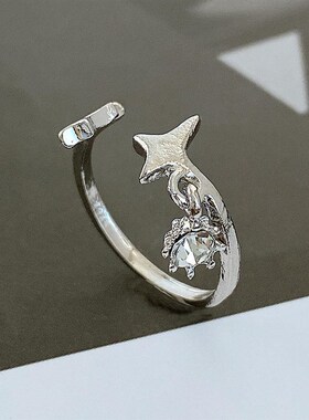 好货Open ring star ring womens开口指环星星镶钻四芒星食指戒