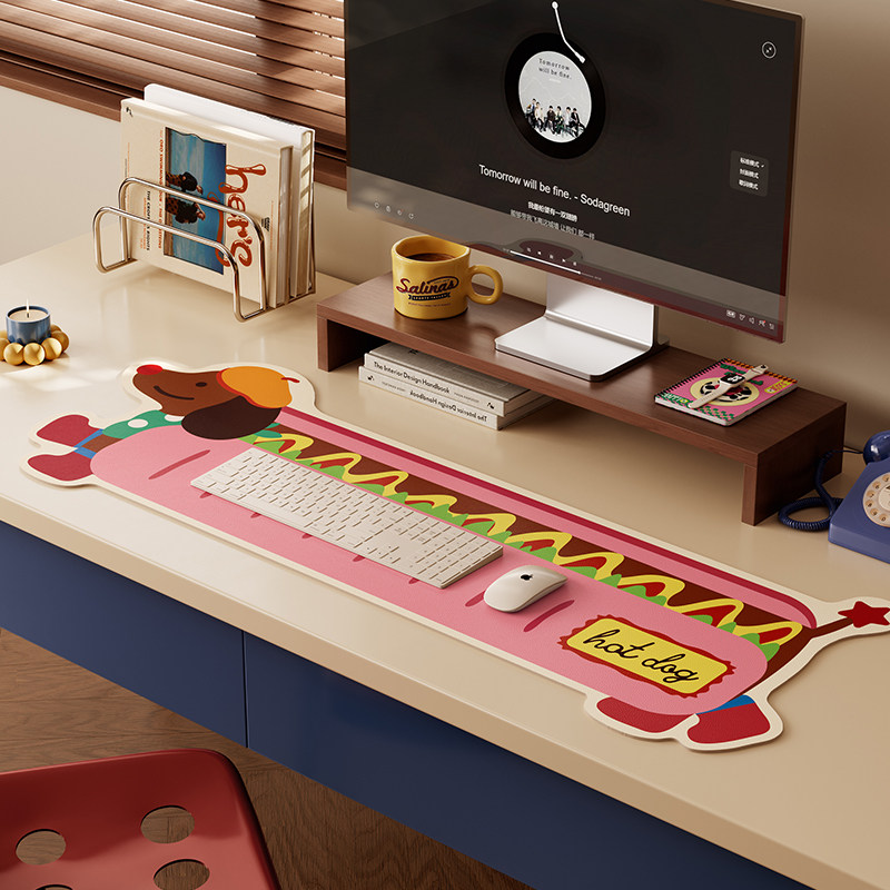 热狗派对超大号鼠标垫女生电脑办公桌垫游戏键盘垫皮革防水防油垫,淘宝优惠券,粉丝福利购,淘宝优惠卷