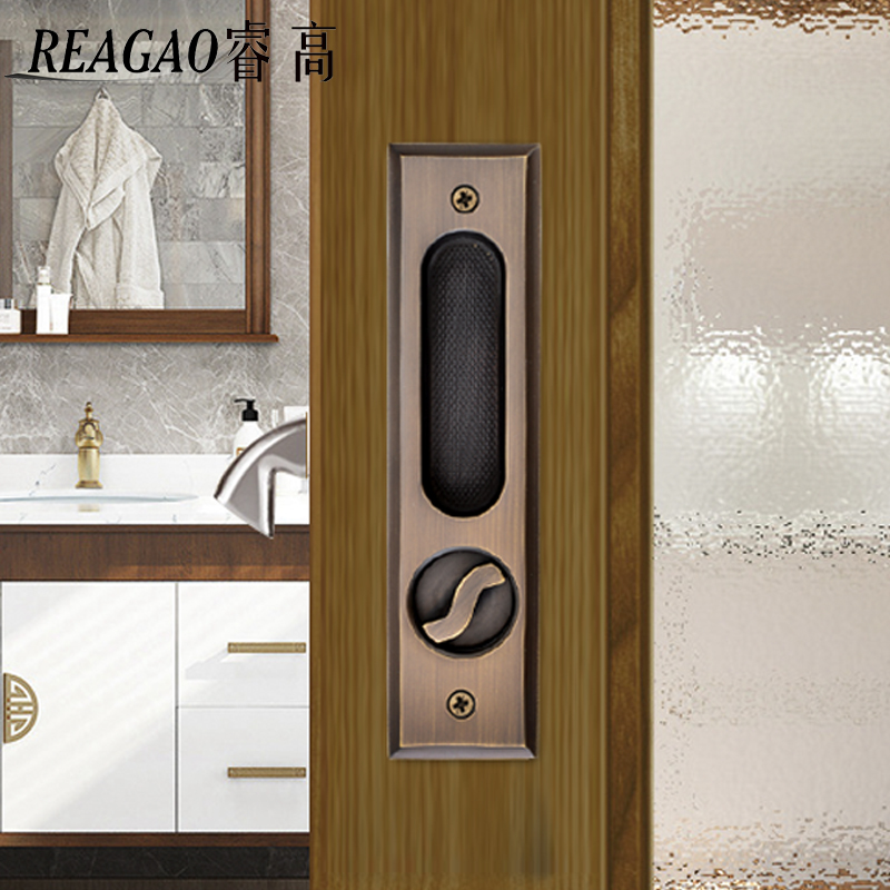 纯铜移门锁隐形暗l藏推拉门锁钩锁卫生间木门厨房内嵌移门拉手中 - 图1