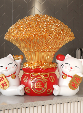 速发礼业开物大麦招财猫摆件招饰工艺礼品摆财店铺收银柜台装饰品