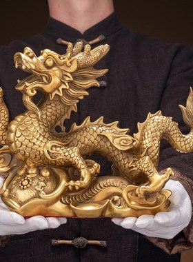 速发铜龙摆业青龙金龙高档新中式桌板办公室老装饰客厅乔迁开件礼