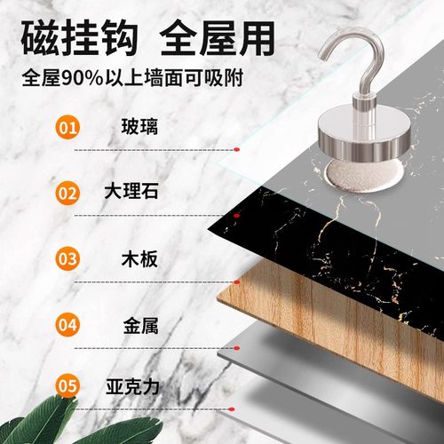 磁吸挂钩强力承重免打孔墙壁浴室厨房门后无痕墙面吸铁磁力粘钩 - 图0