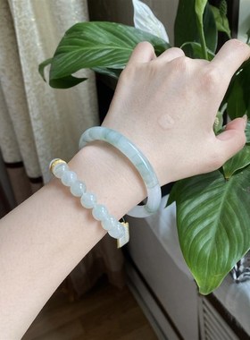 速发天山翠手镯新疆冰种翡翠国风新中式飘花美人圆条玉镯