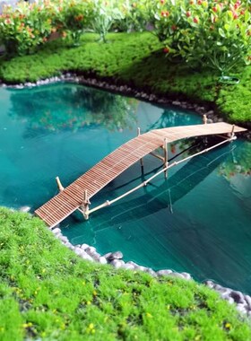 速发仿古实木盘桥 微景观盆景沙 装饰摆饰 古代建筑摆景拱 枯山水