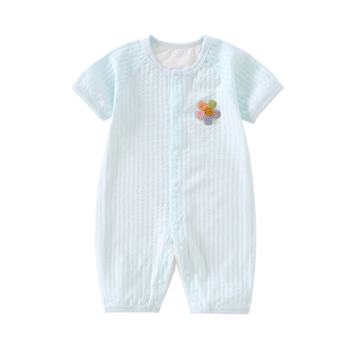 婴儿夏季短袖长裤连体衣纯棉哈衣男女宝宝轻薄透气睡衣爬服空调服